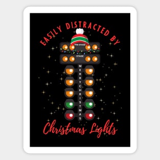 Easily Distracted By Drag Racing Merry Christmas Funny Christmas Tree Lights Holiday Racing Xmas Tree Magnet